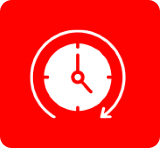 icon 2 A red square icon featuring a white clock face with a counterclockwise arrow encircling it, indicating time reversal or history.
